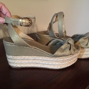 Gold Michael Kors Strap Wedge Sandals Espadrilles